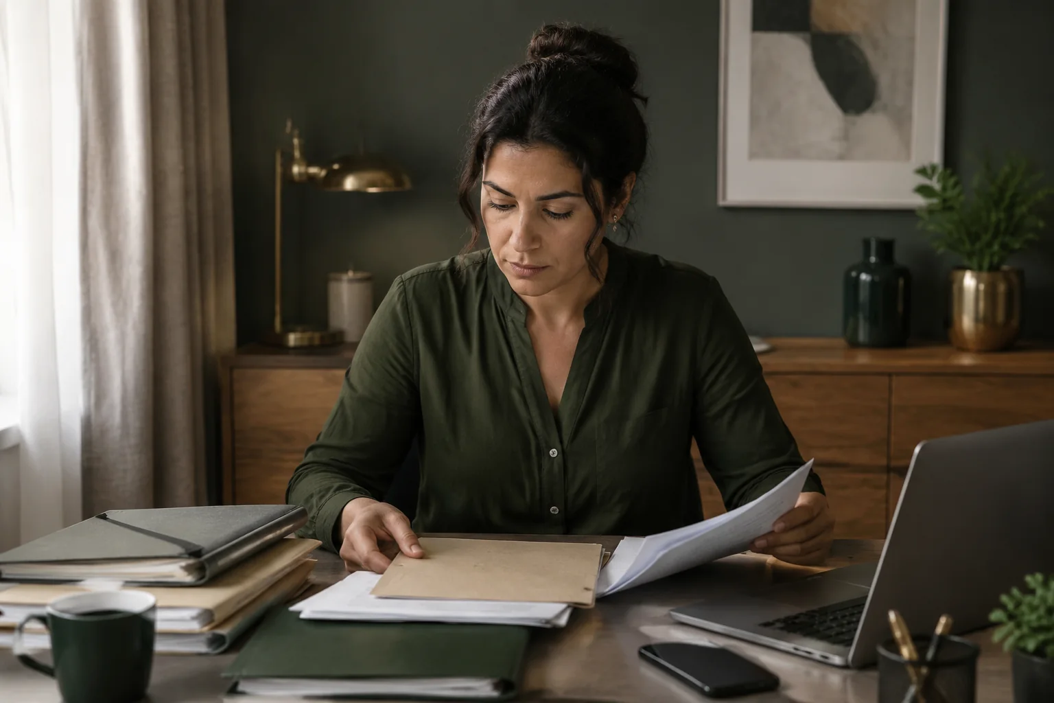 Une femme organise des dossiers administratifs devenus difficiles à gérer